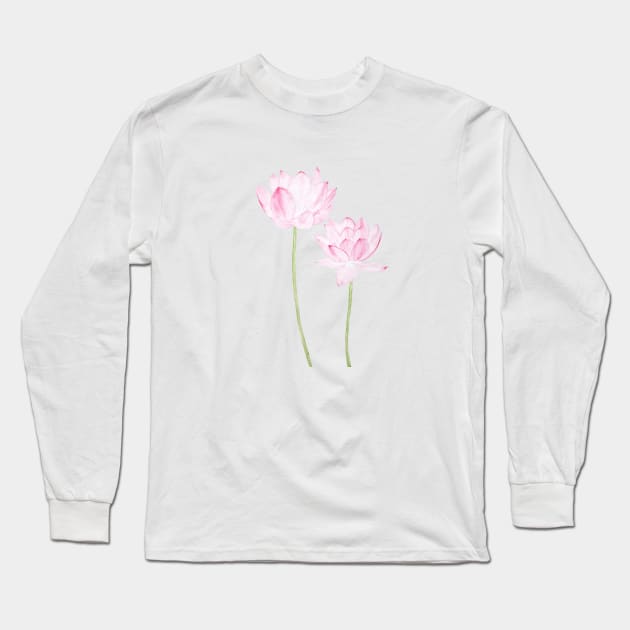 two pink lotus flowers watercolor Long Sleeve T-Shirt by colorandcolor